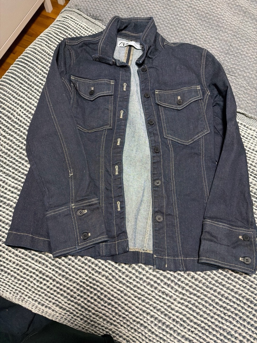 Zara Dark Indigo Denim Jacket - Button-Front Shirt Jacket